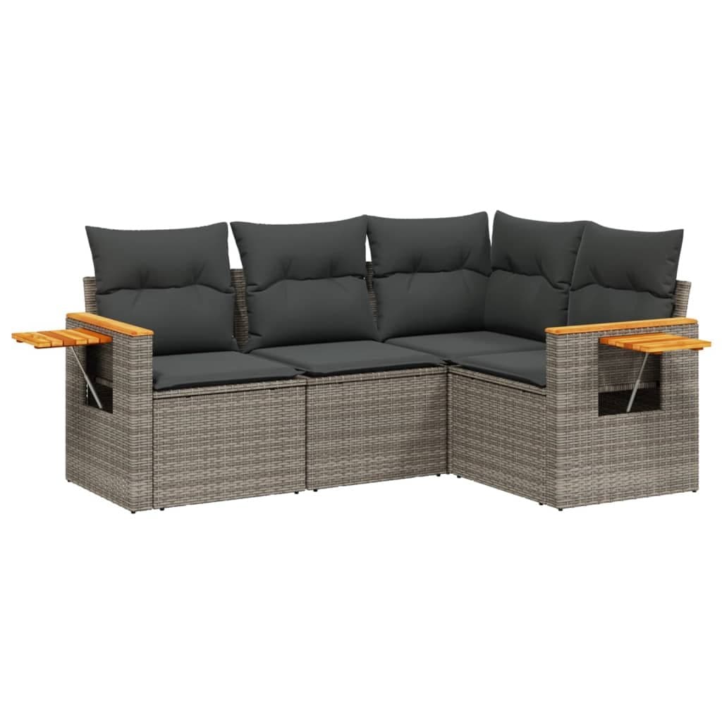 4-Piece Grey Poly Rattan Garden Sofa Set with Cushions