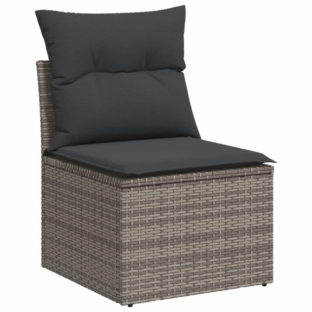 4-Piece Grey Poly Rattan Garden Sofa Set with Cushions