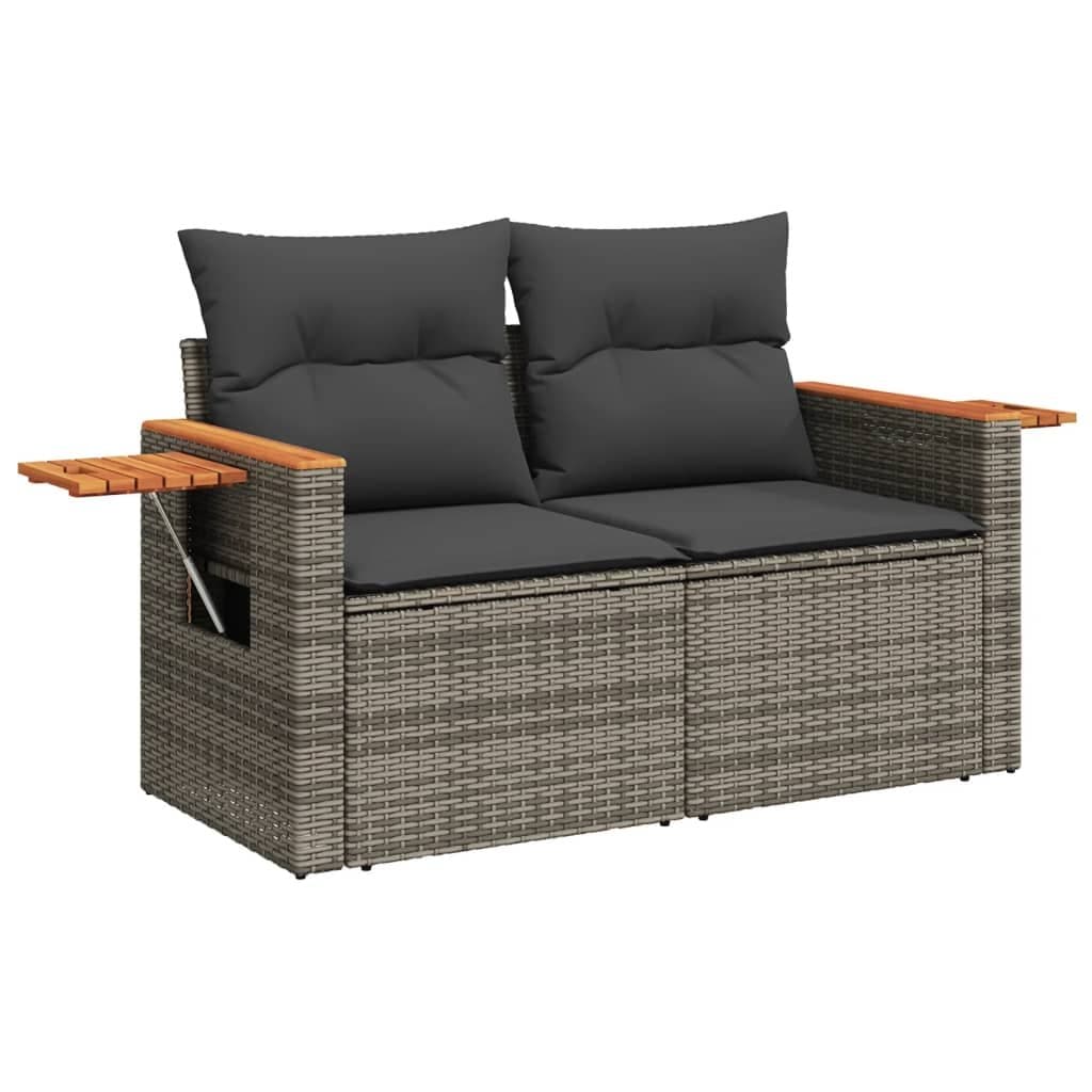 4-Piece Grey Poly Rattan Garden Sofa Set with Cushions