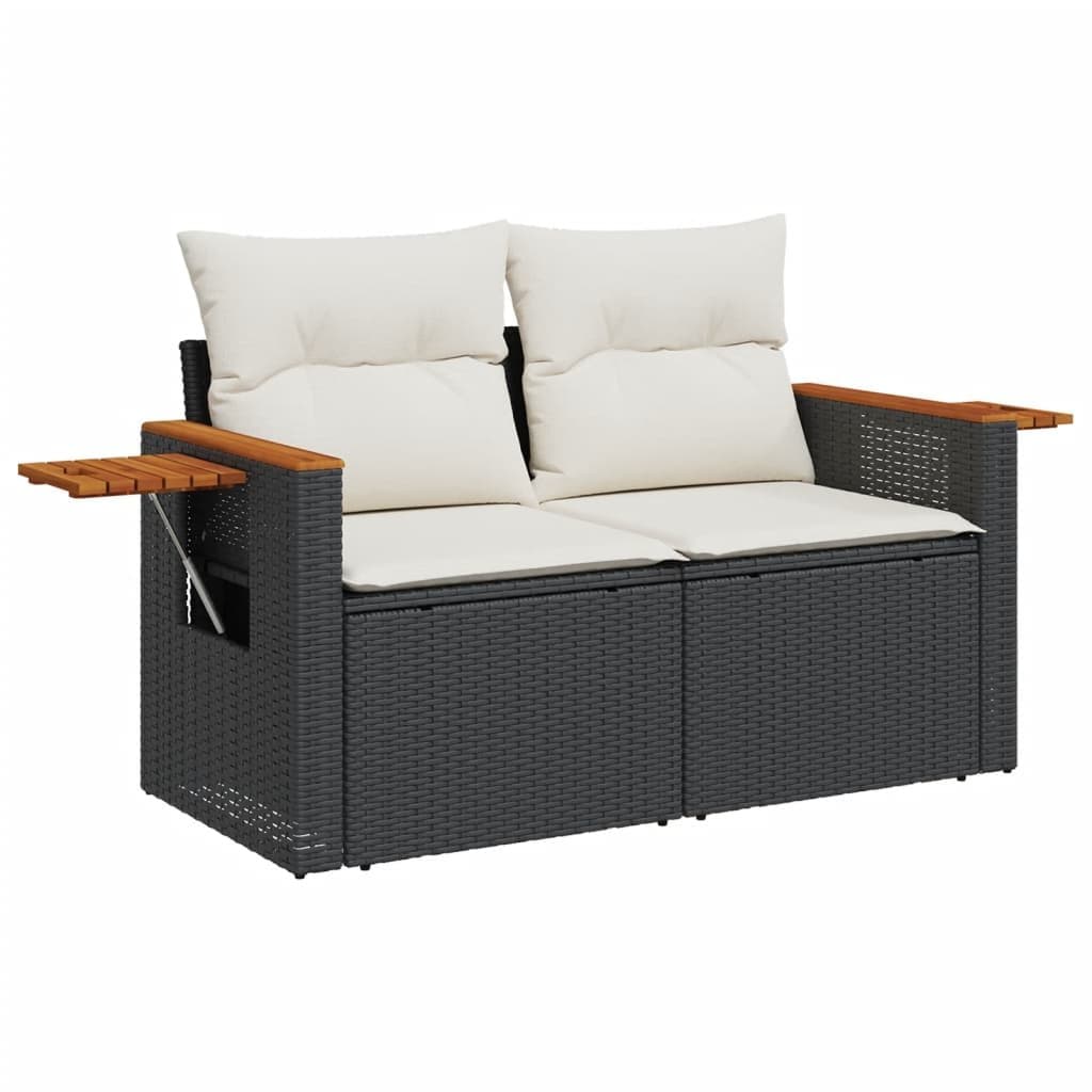 5 Piece Black Poly Rattan Garden Sofa Set with Cushions