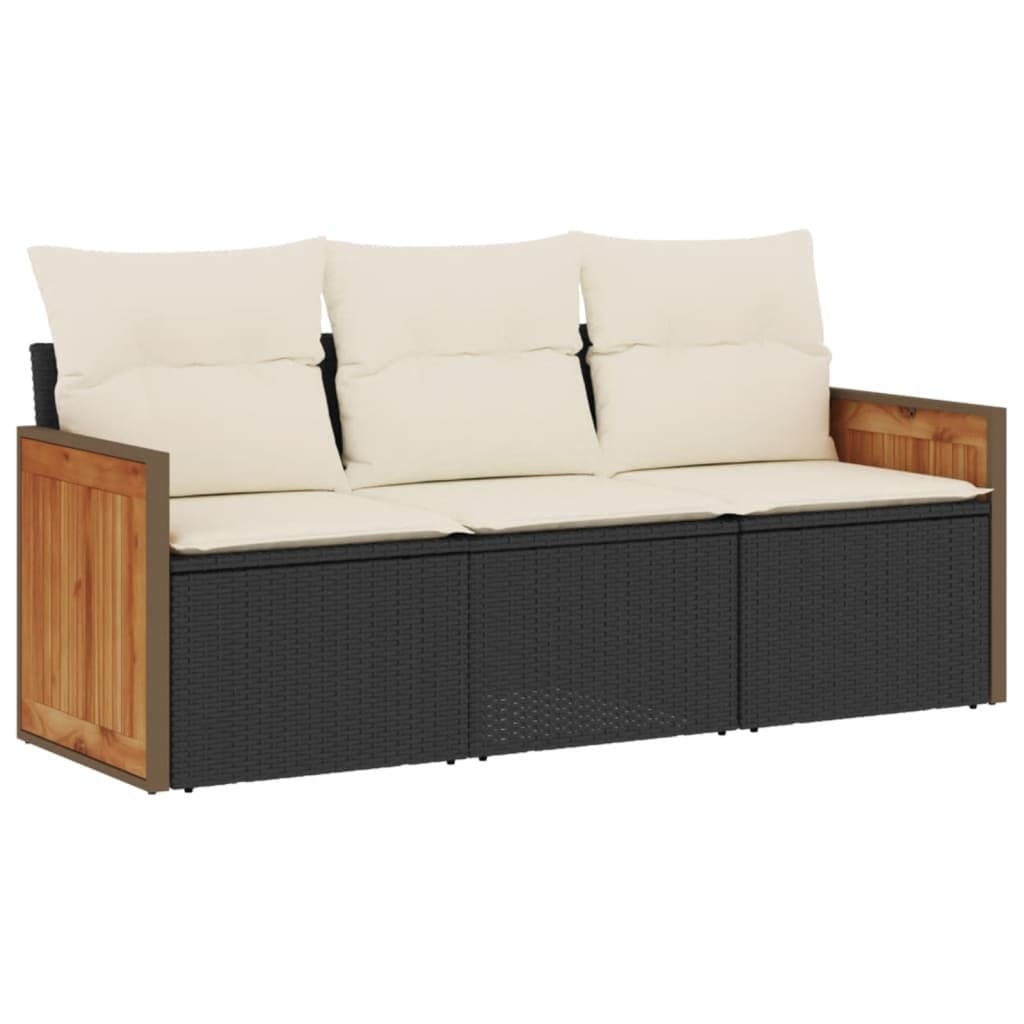 3 Piece Garden Sofa Set with Cushions in Black