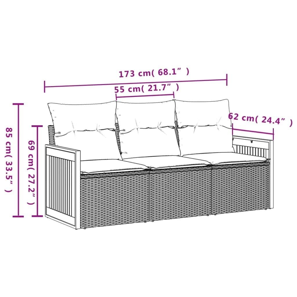 3 Piece Garden Sofa Set with Cushions in Black