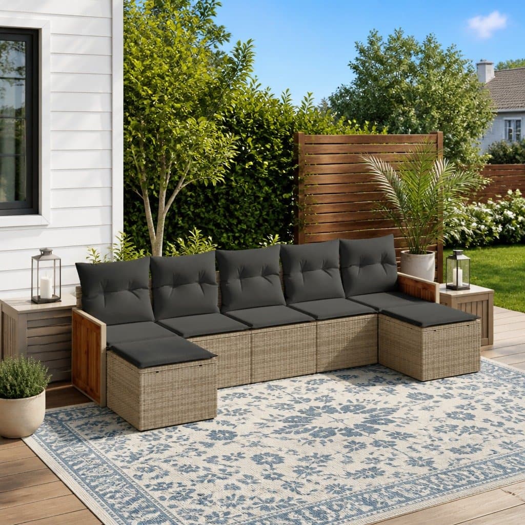 Grey 7-Piece Garden Sofa Set with Cushions