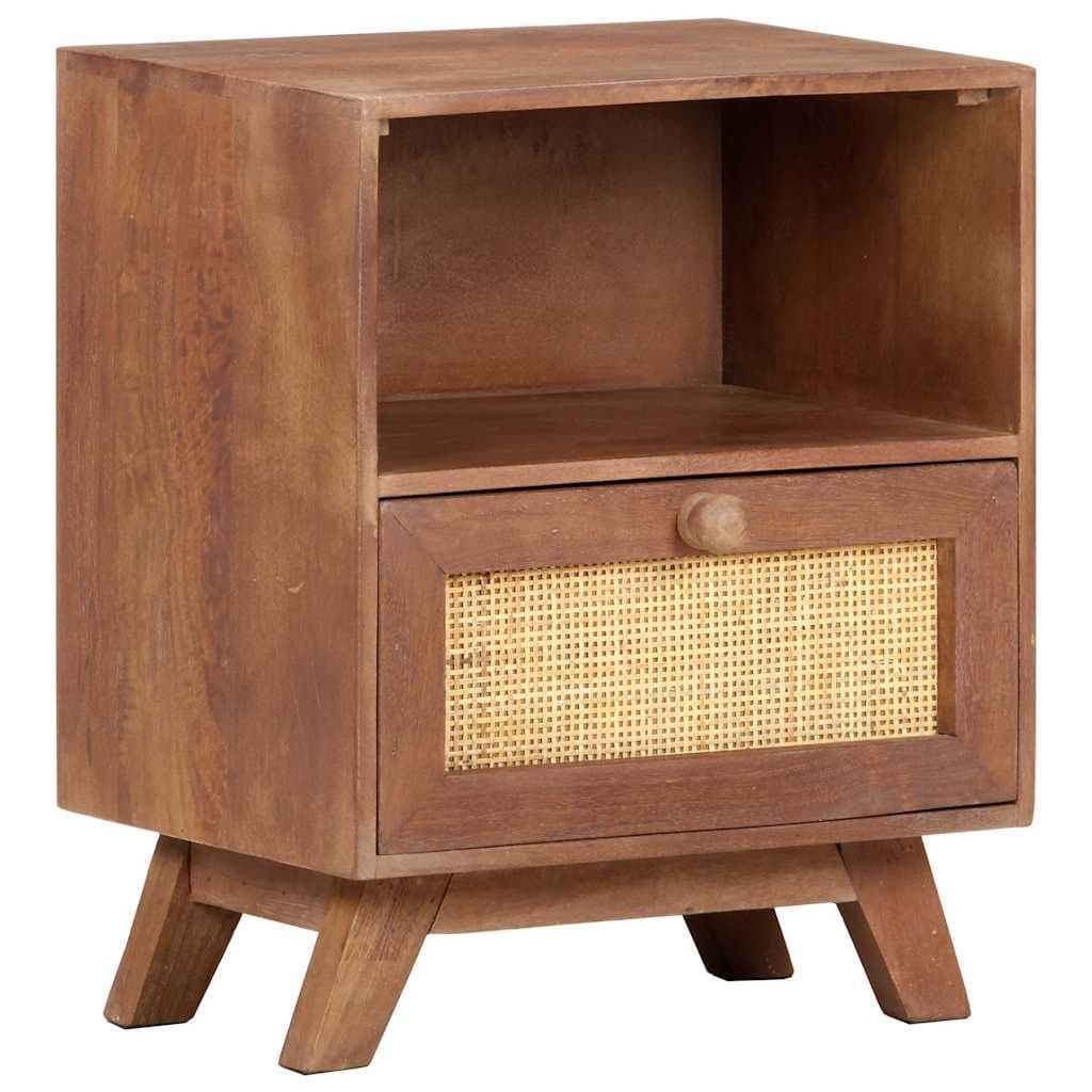Solid Mango Wood Nightstand with Drawer and Shelf