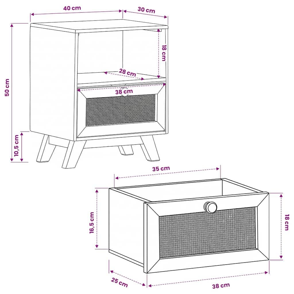 Solid Mango Wood Nightstand with Drawer and Shelf