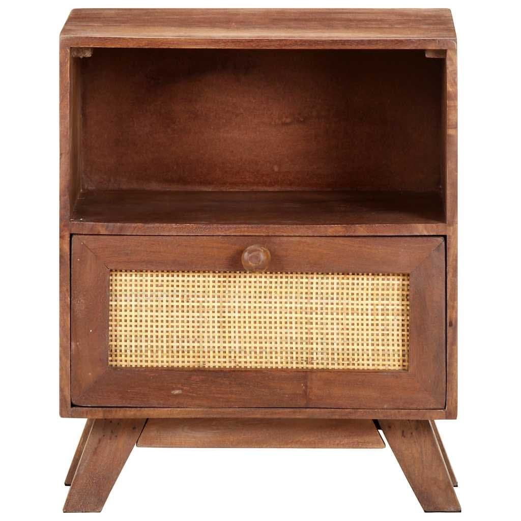 Solid Mango Wood Nightstand with Drawer and Shelf