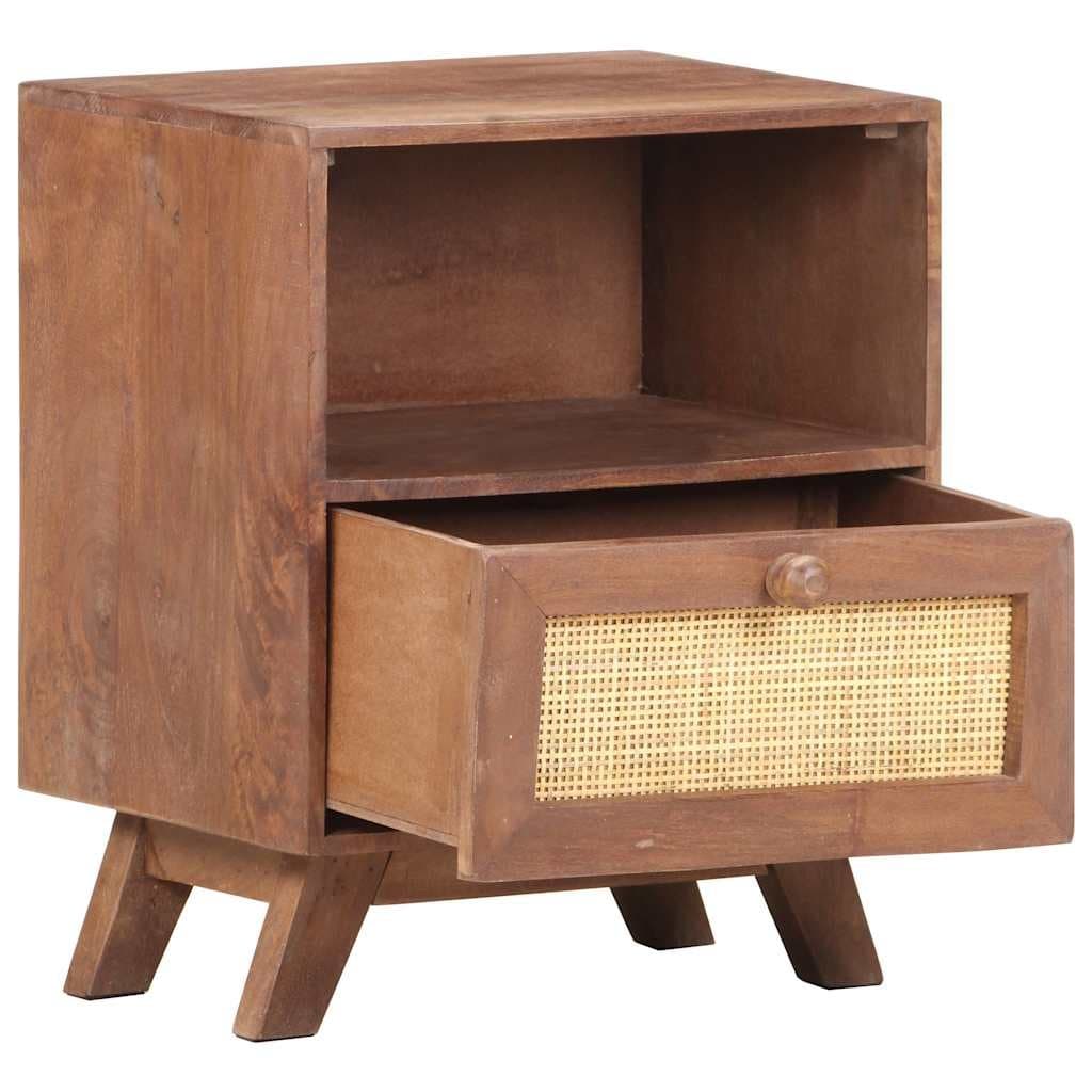 Solid Mango Wood Nightstand with Drawer and Shelf