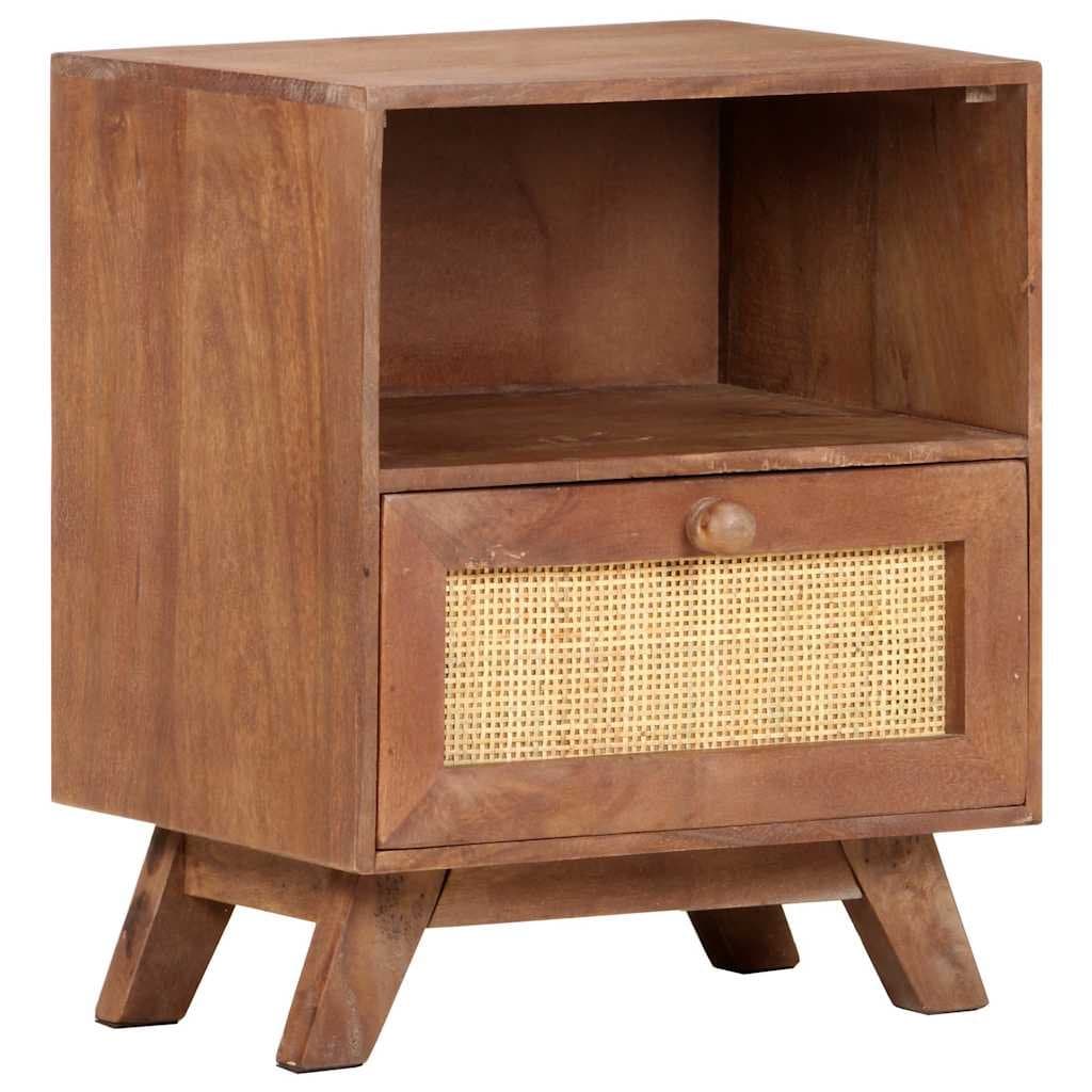 Solid Mango Wood Nightstand with Drawer and Shelf