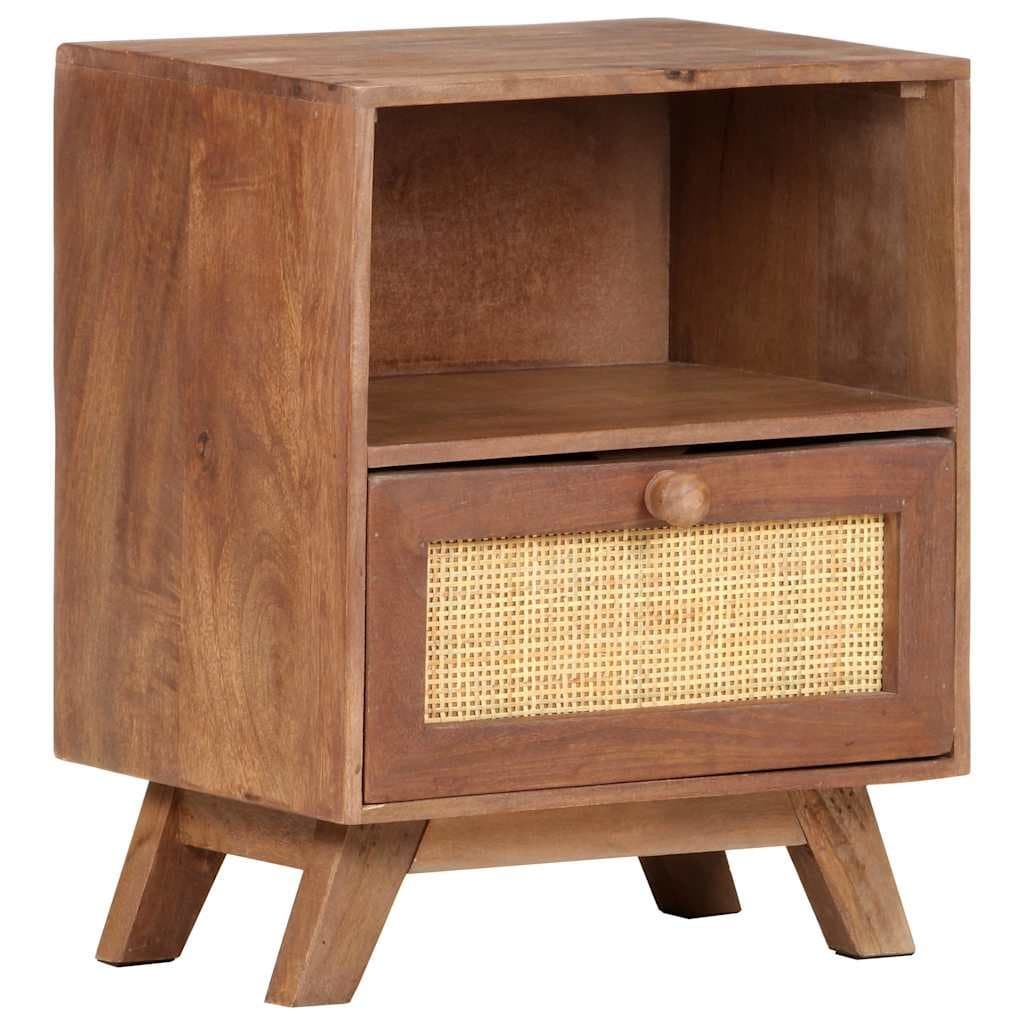 Solid Mango Wood Nightstand with Drawer and Shelf