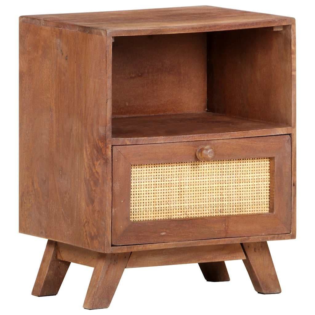 Solid Mango Wood Nightstand with Drawer and Shelf