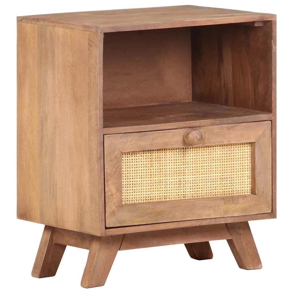 Solid Mango Wood Nightstand with Drawer and Shelf