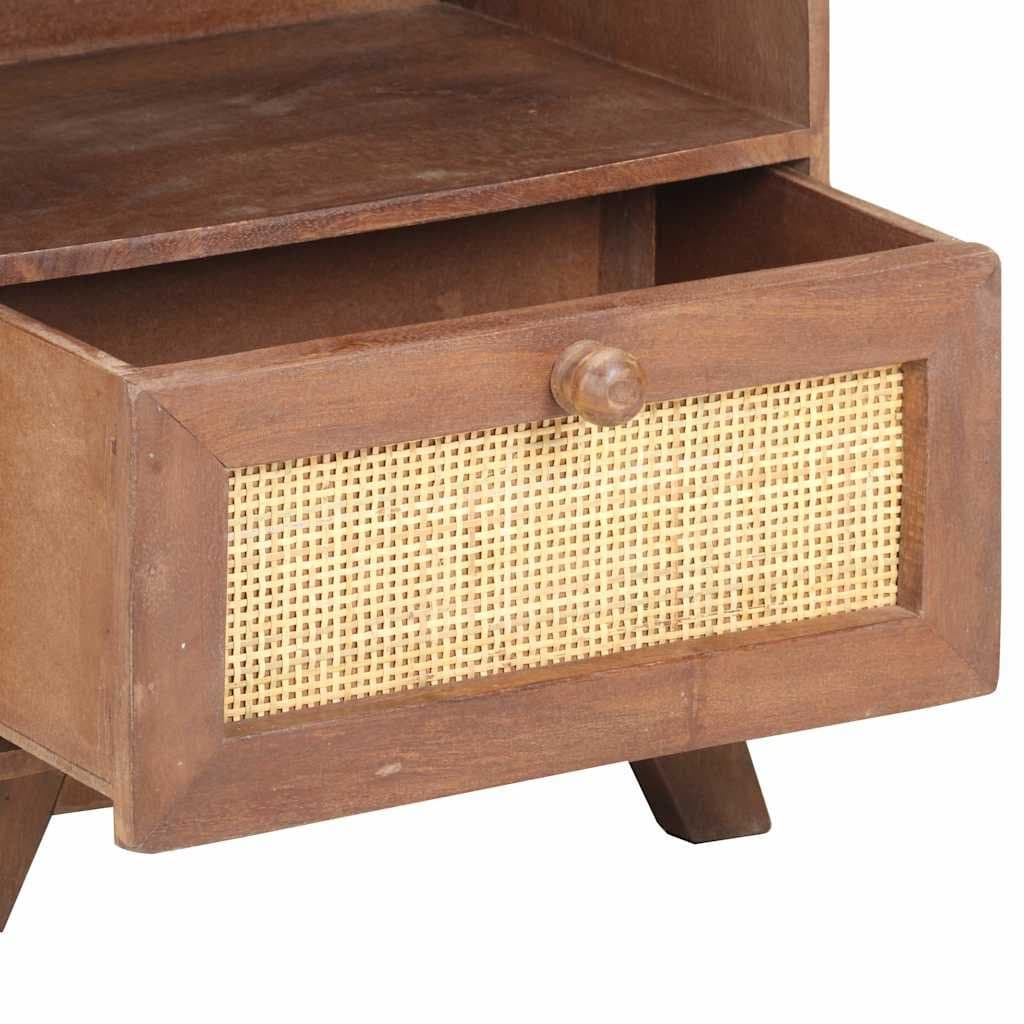 Solid Mango Wood Nightstand with Drawer and Shelf