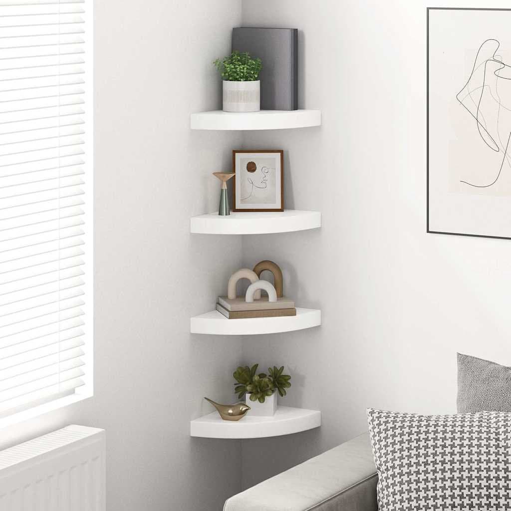 Floating Corner Shelves 4 pcs High Gloss White Wall Mount Display Storage