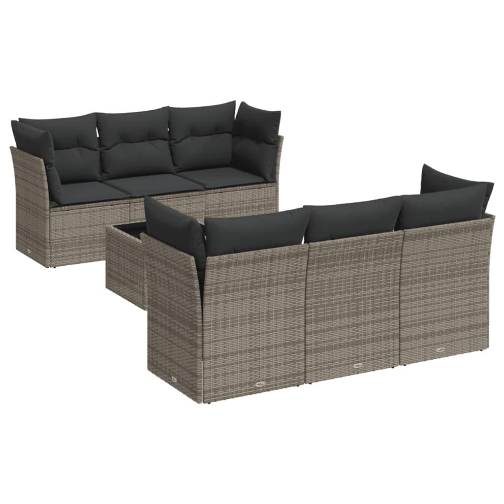 Grey Outdoor 7 Piece Rattan Garden Sofa Set with Cushions