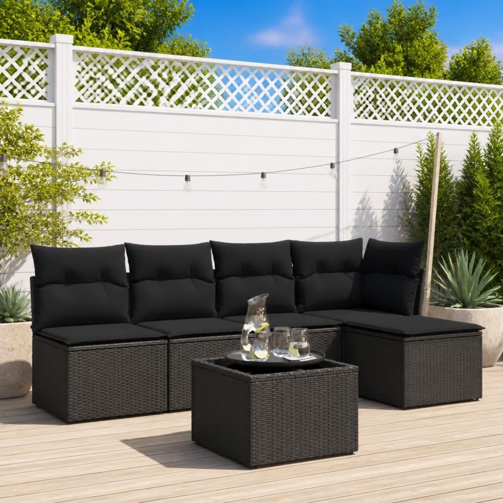 Outdoor Patio Garden Sofa Set 6-Piece Black Rattan