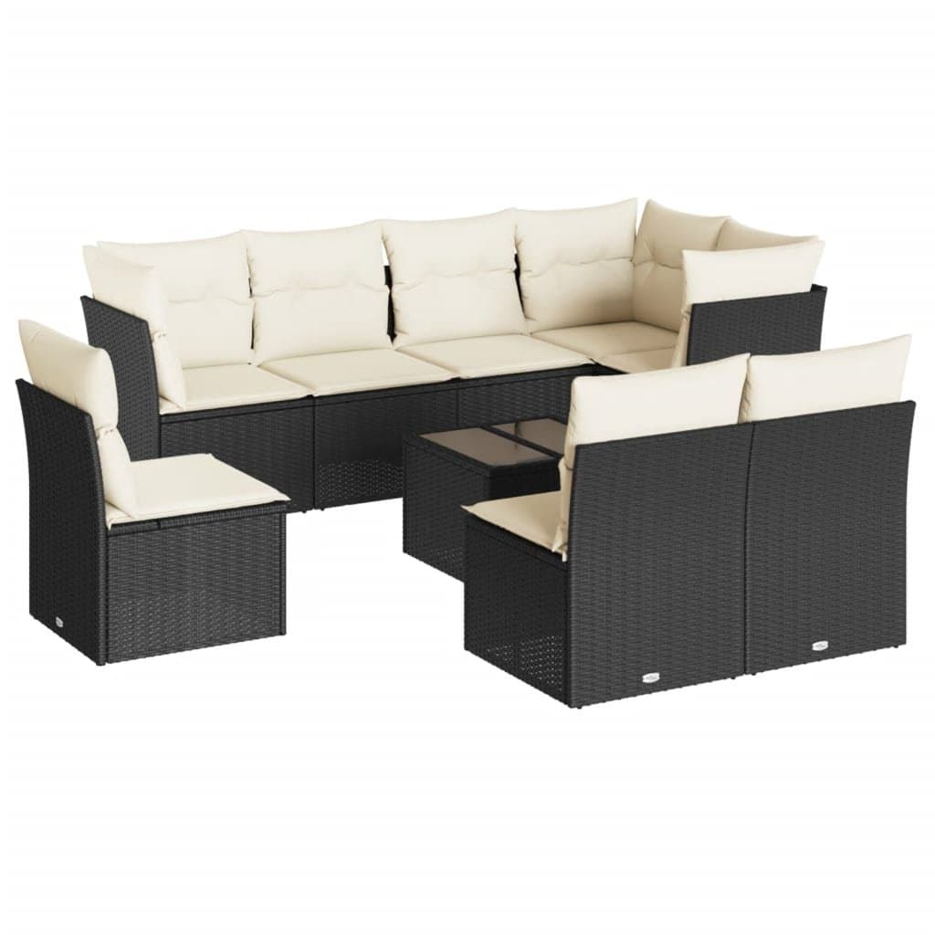 9-Piece Black Poly Rattan Garden Sofa Set