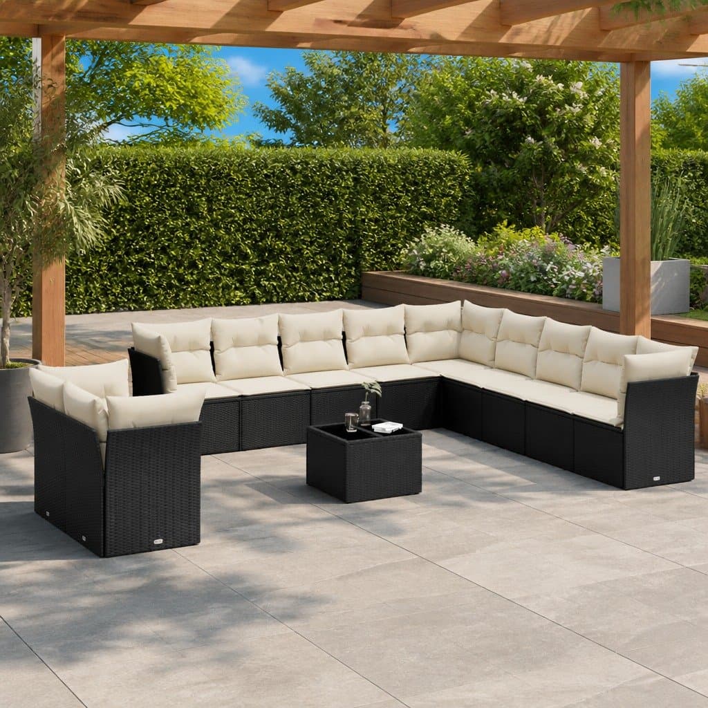 12 Piece Black Poly Rattan Garden Sofa Set