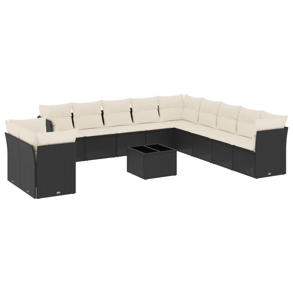 12 Piece Black Poly Rattan Garden Sofa Set