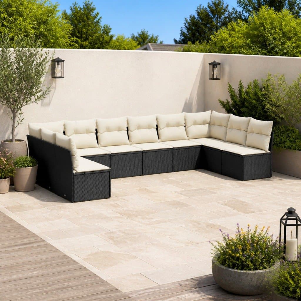 10 Piece Outdoor Garden Sofa Set in Black
