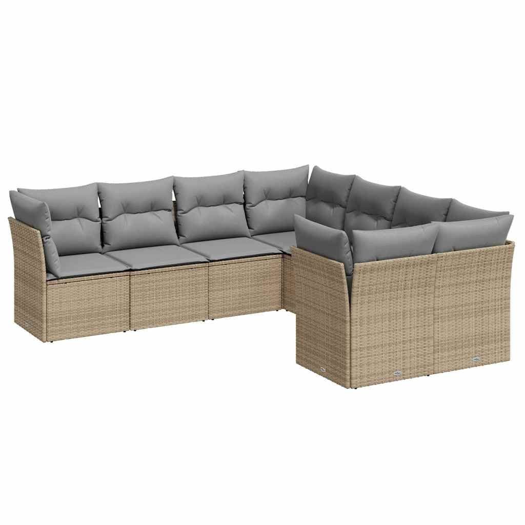 Beige Poly Rattan 8 Piece Modular Outdoor Sofa Set