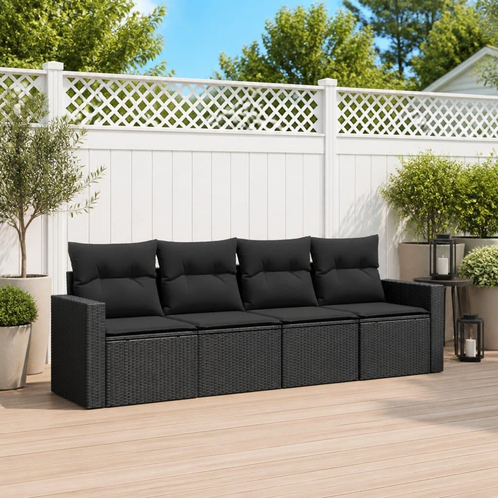 Black Poly Rattan Outdoor Sectional Sofa Set
