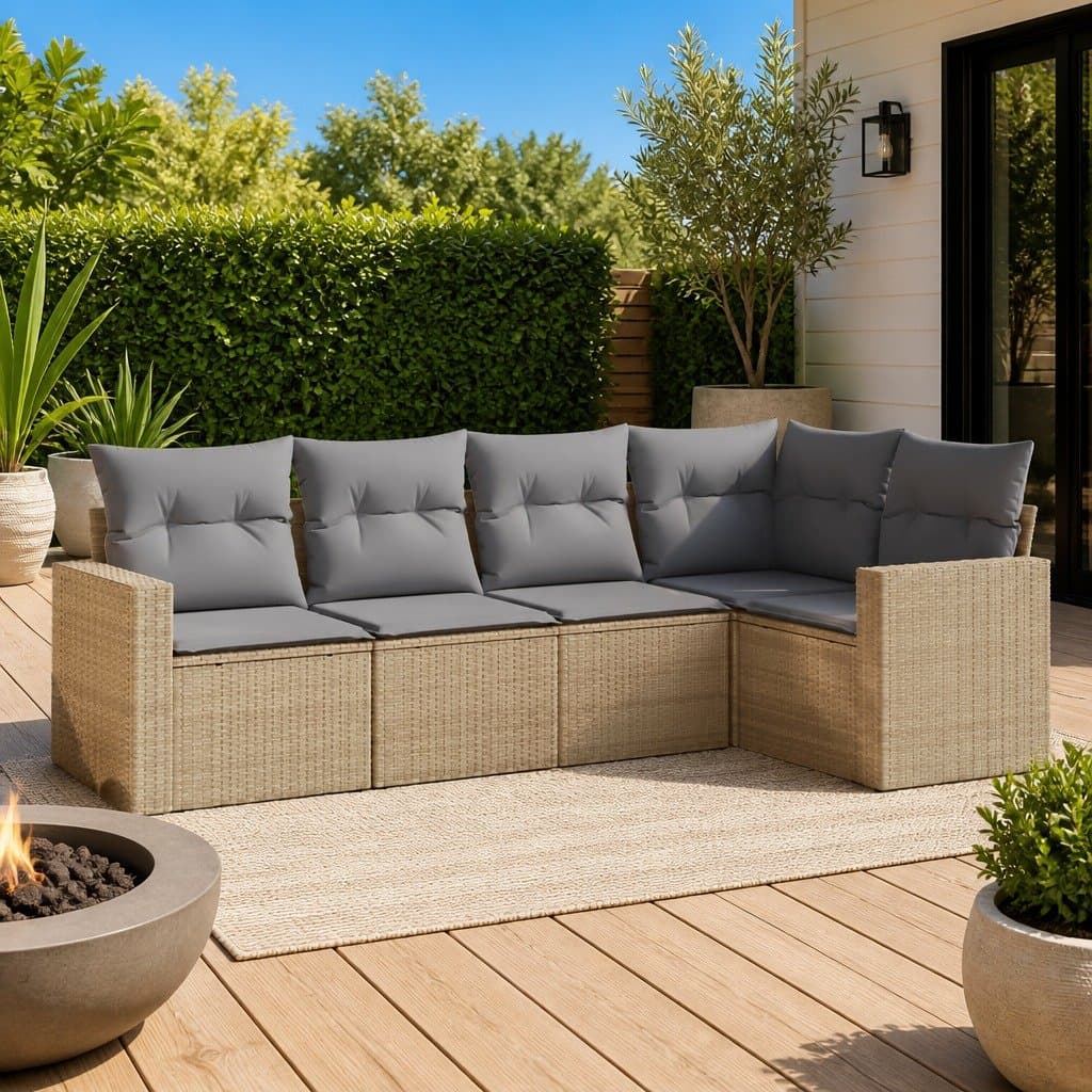5 Piece Outdoor Sofa Set with Storage in Beige