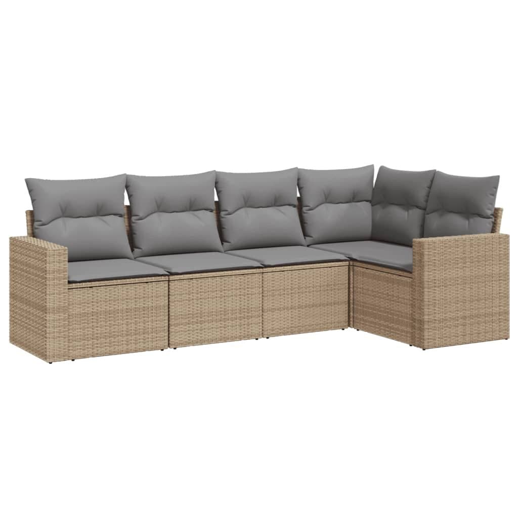 5 Piece Outdoor Sofa Set with Storage in Beige