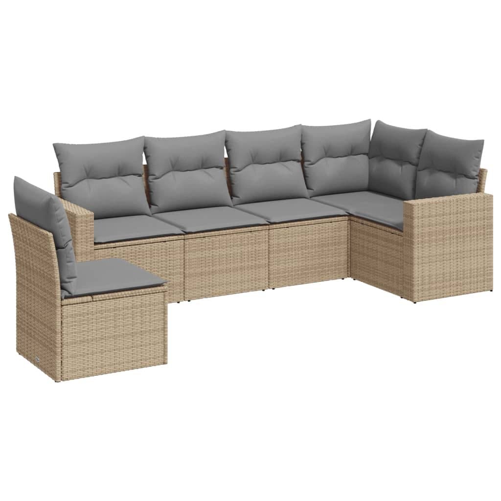 Beige 6-Piece Outdoor Sectional Sofa Set with Storage