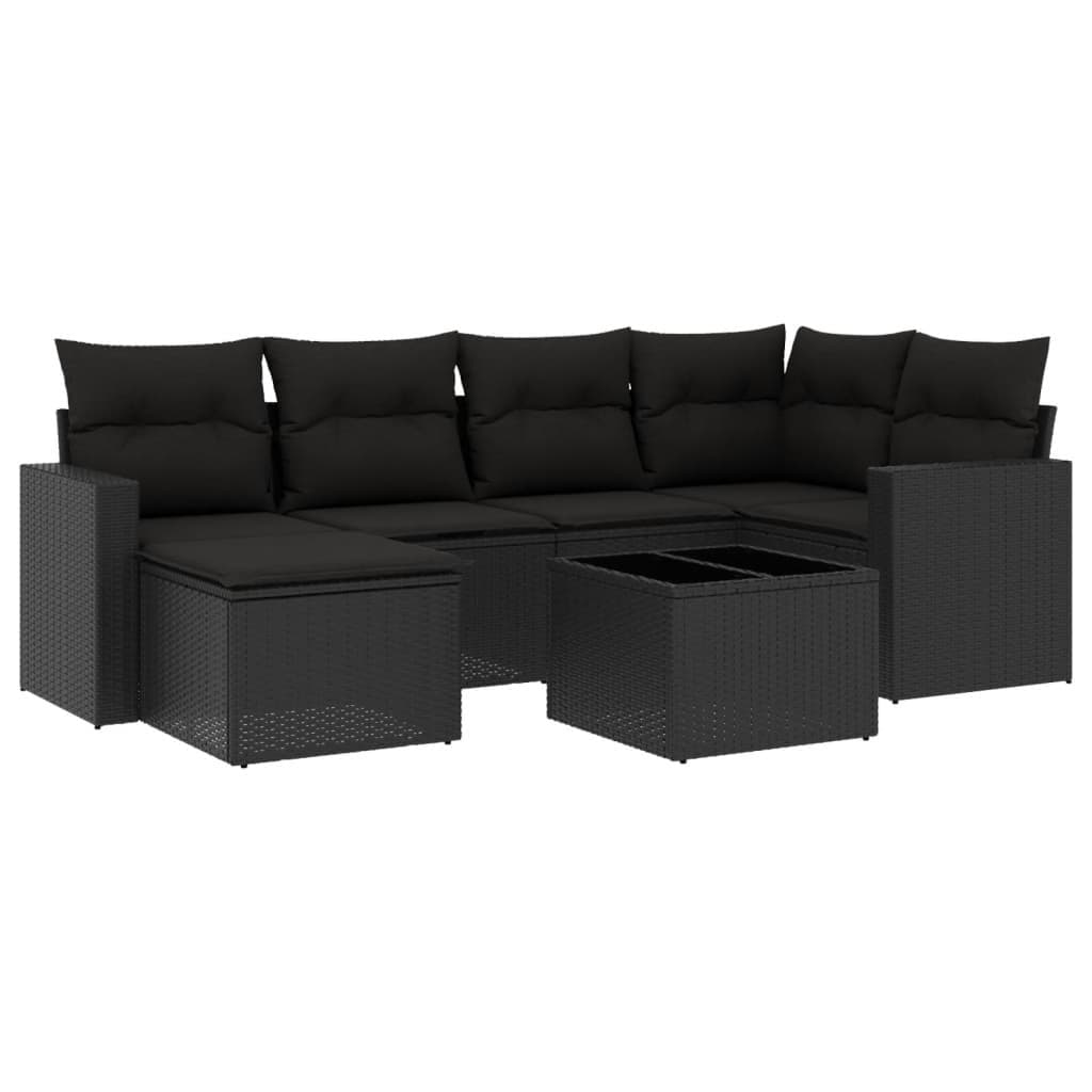7-Piece Black Rattan Outdoor Sofa Set