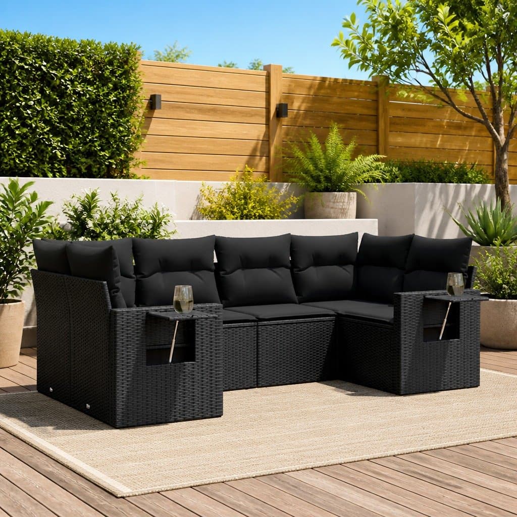6-Piece Modular Garden Sofa Set in Black Rattan