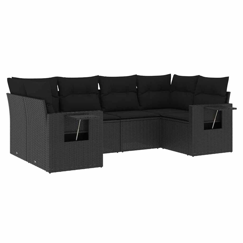 6-Piece Modular Garden Sofa Set in Black Rattan
