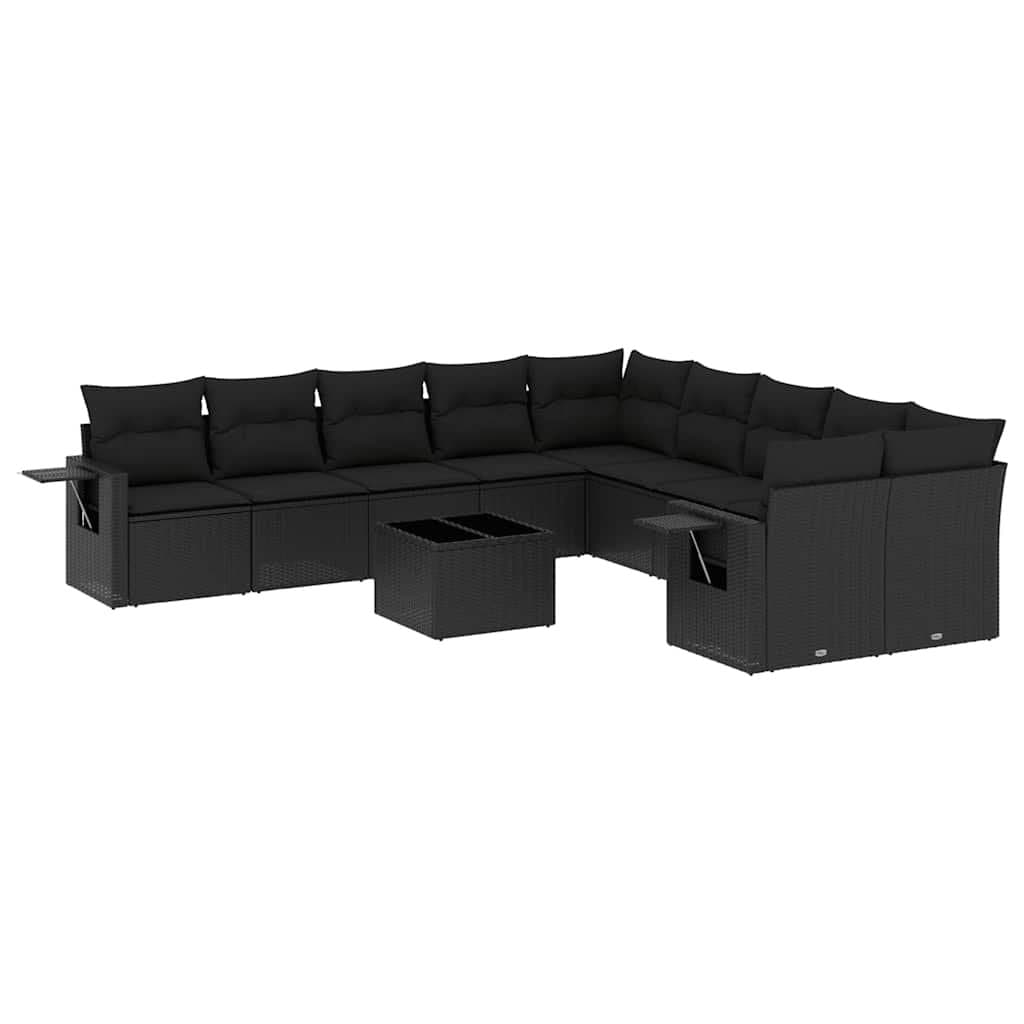 11-Piece Black Poly Rattan Garden Sofa Set