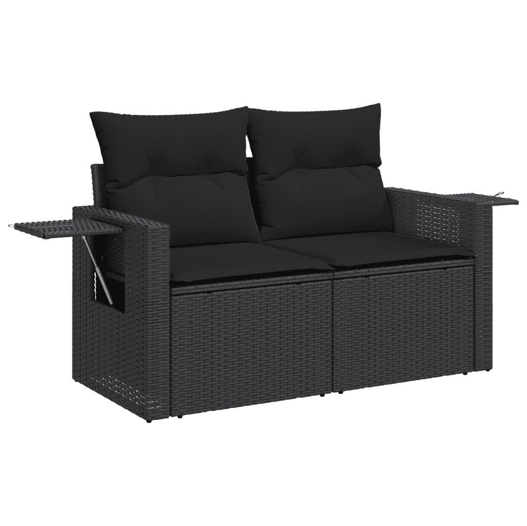 11-Piece Black Poly Rattan Garden Sofa Set
