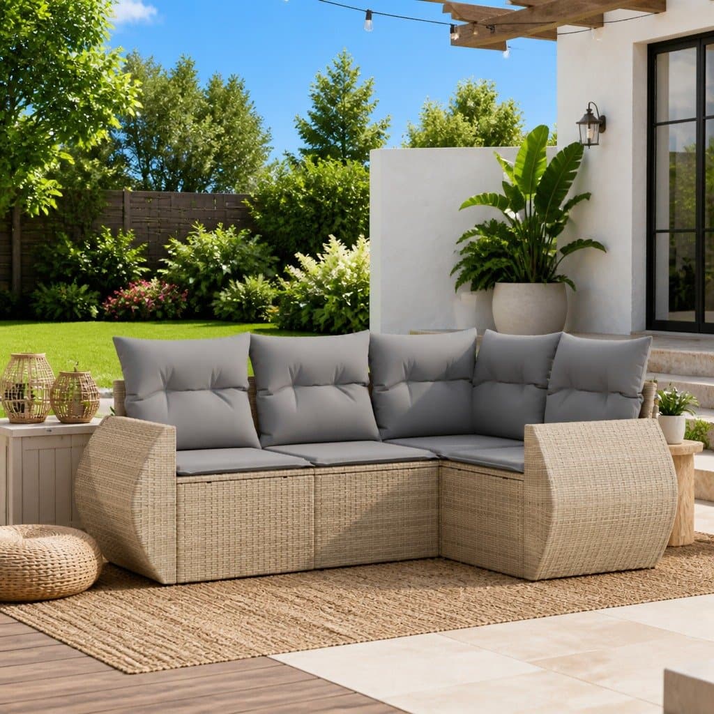 Beige 4-Piece Outdoor Garden Sofa Set with Storage