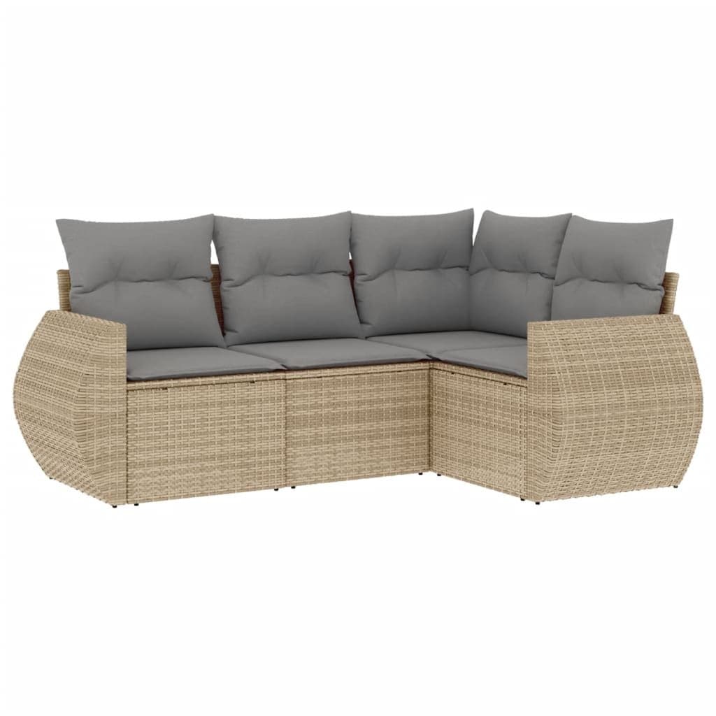 Beige 4-Piece Outdoor Garden Sofa Set with Storage
