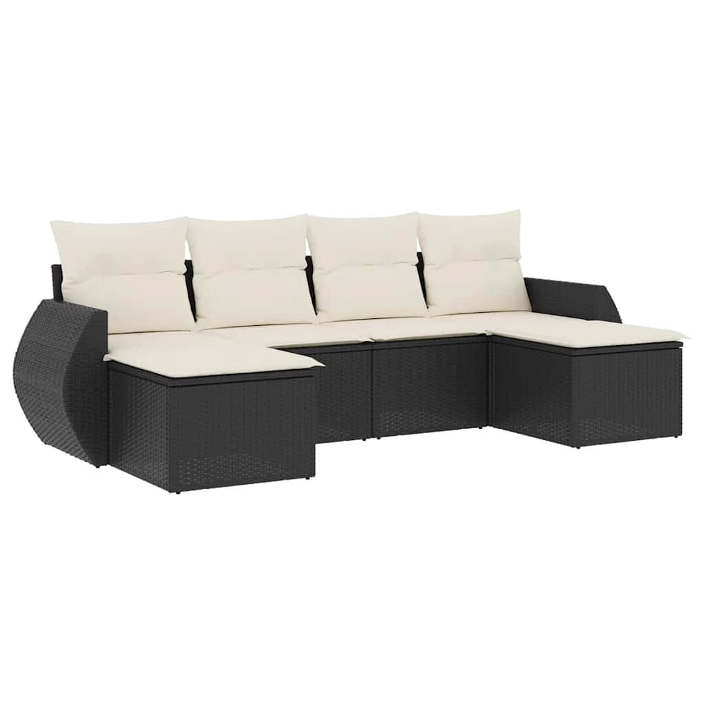 Black Poly 6 Piece Garden Sofa Set with Cushions