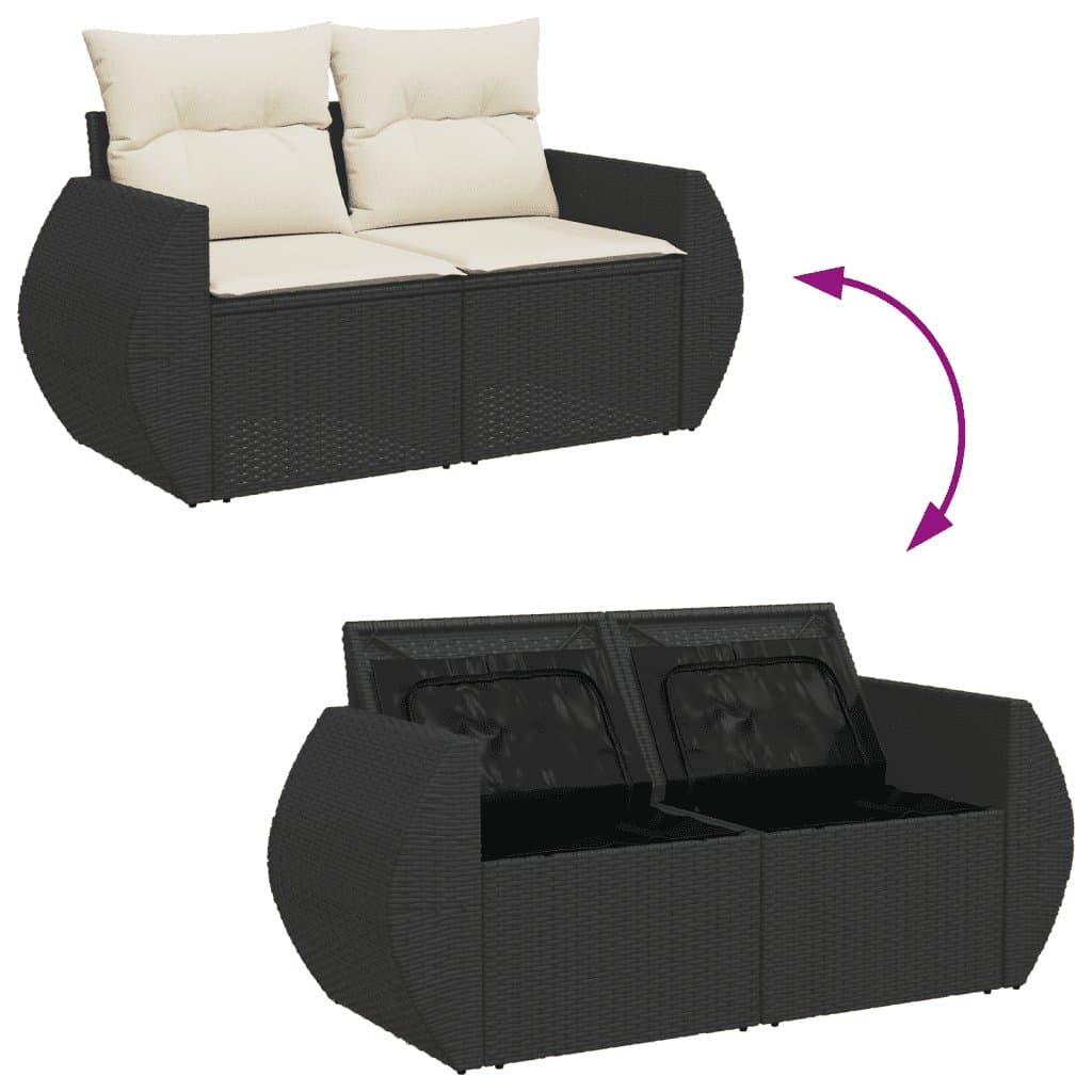Black Poly 6 Piece Garden Sofa Set with Cushions