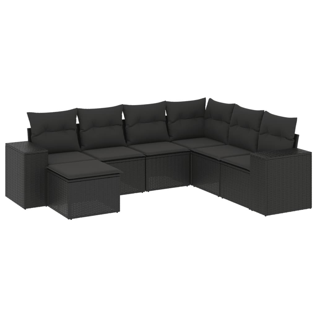 7 Piece Black Rattan Modular Garden Sofa Set
