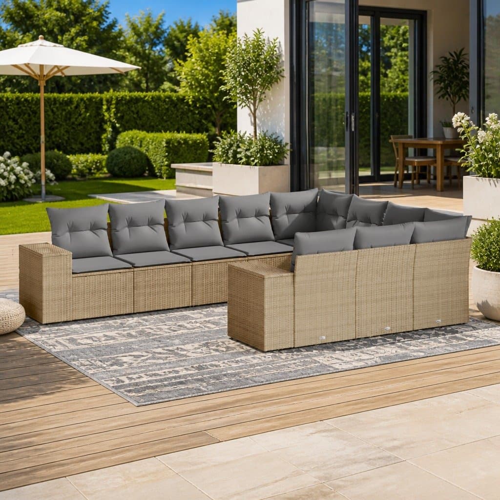 10-Piece Garden Sofa Set in Beige for Outdoors