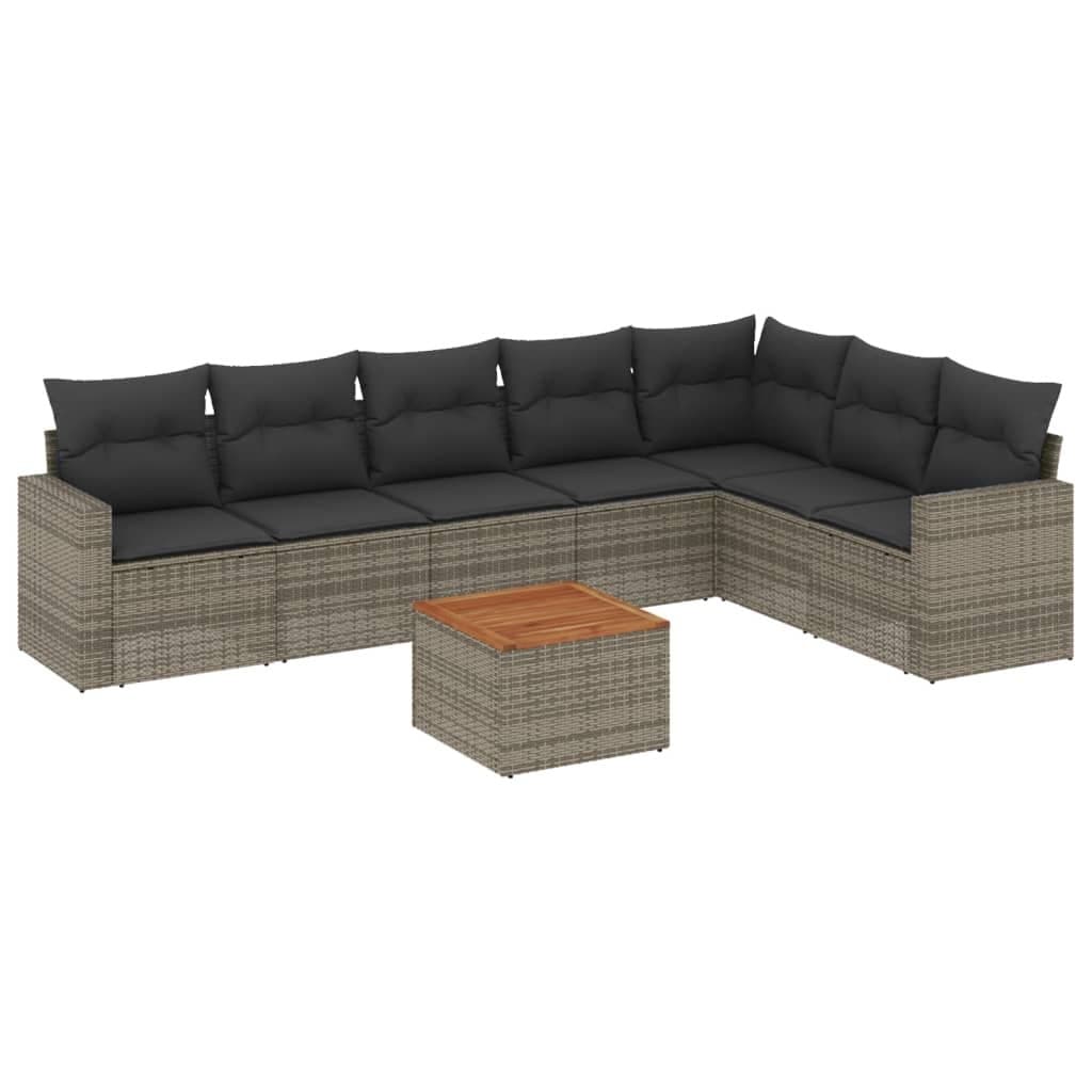8-Piece Grey Poly Rattan Garden Sofa Set for Outdoor Spaces
