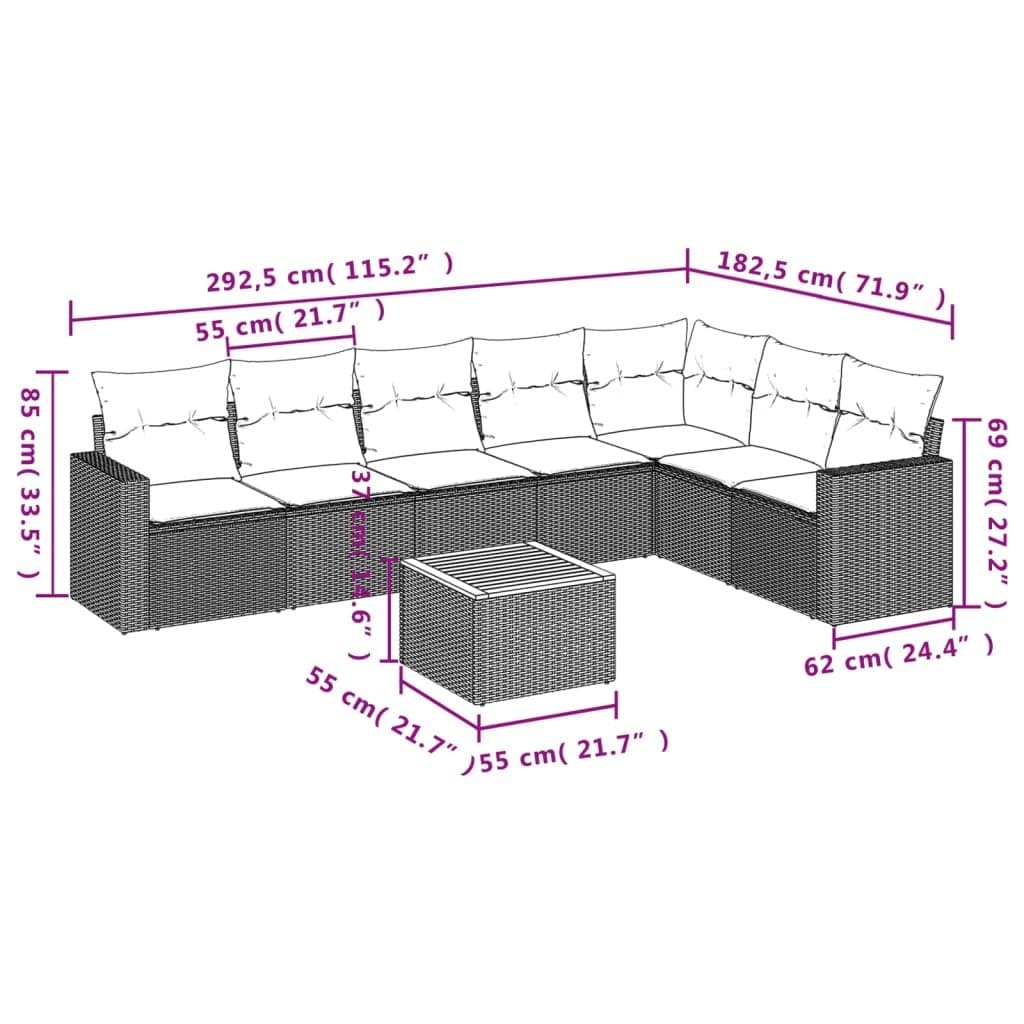 8-Piece Grey Poly Rattan Garden Sofa Set for Outdoor Spaces