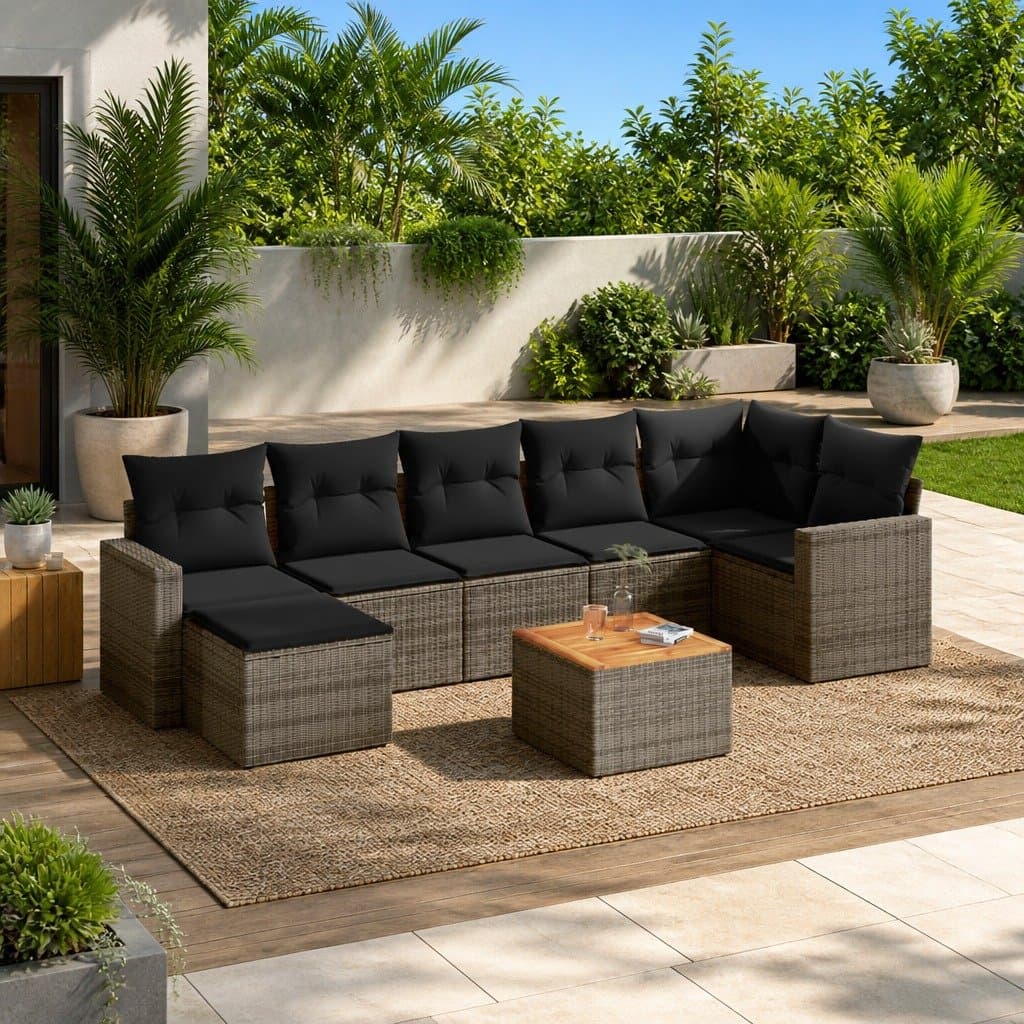 Grey Poly Rattan 8-Piece Garden Sofa Set
