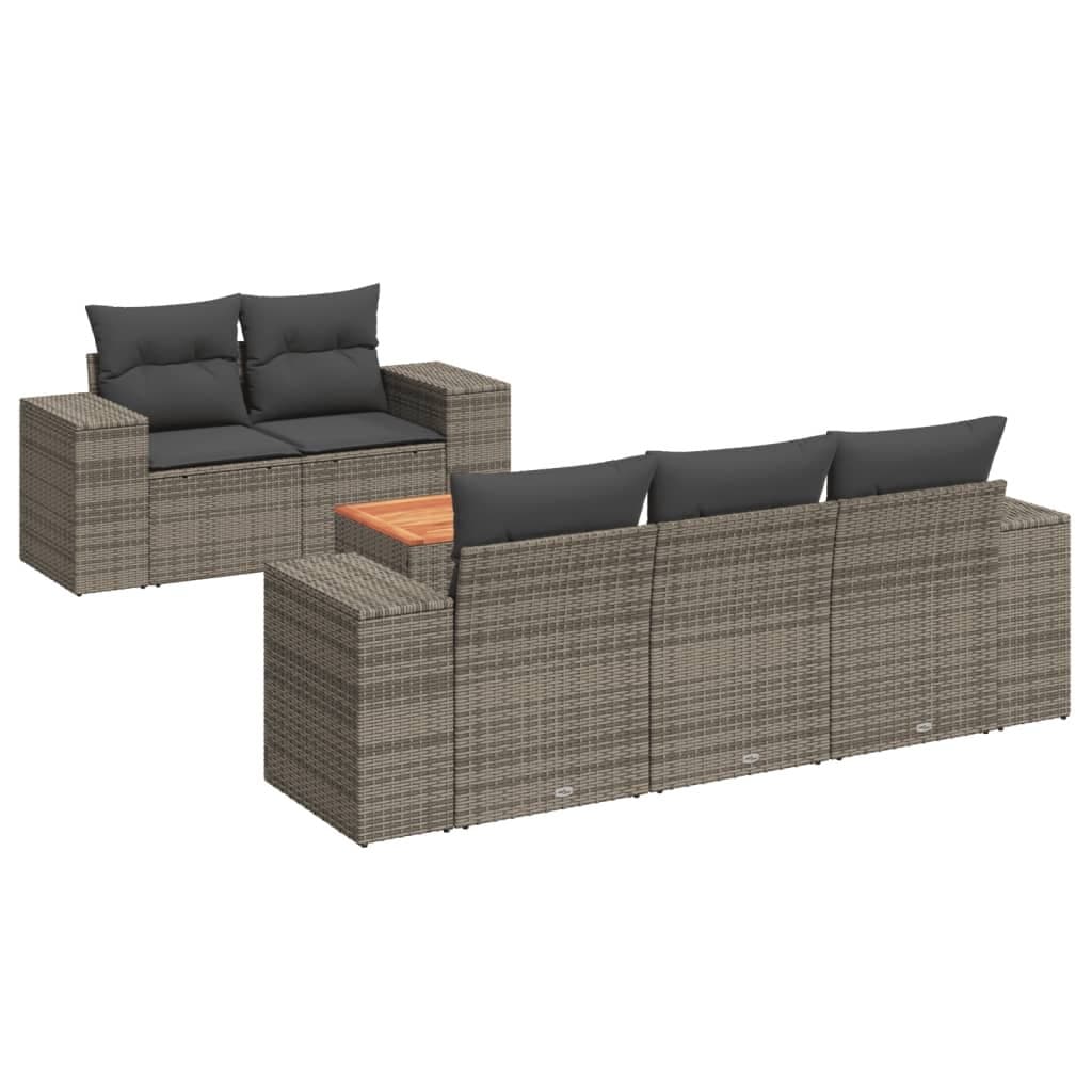 6-Piece Grey Poly Rattan Garden Sofa Set for Outdoor Use