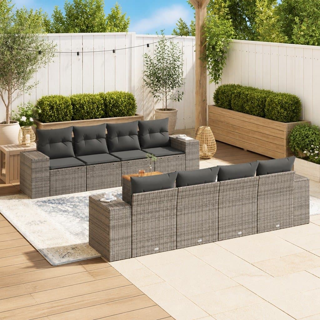 9-Piece Modular Garden Sofa Set in Grey Rattan