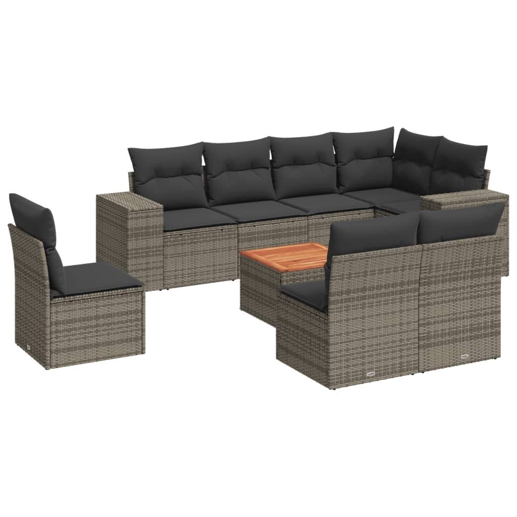 9 Piece Garden Sofa Set with Grey Poly Rattan