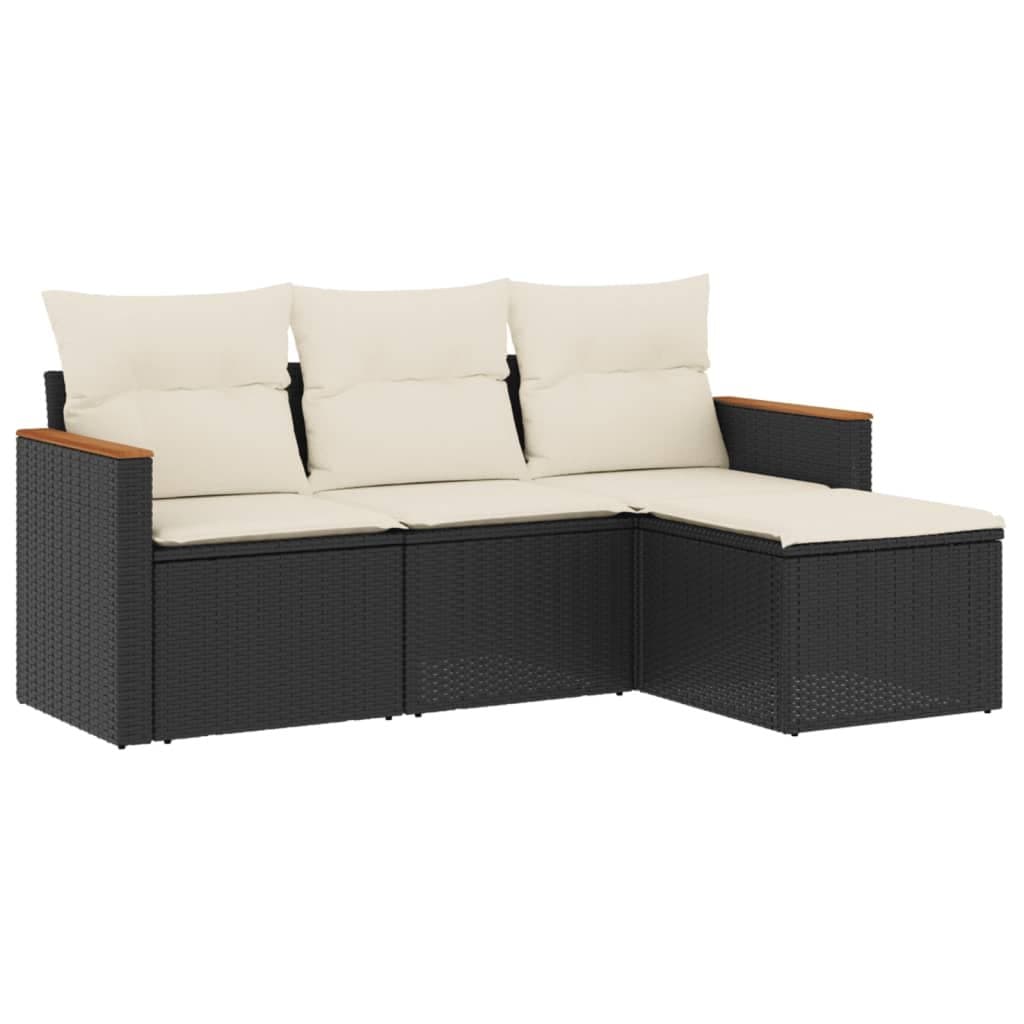 4-Piece Modular Black Garden Sofa Set for Outdoor Spaces
