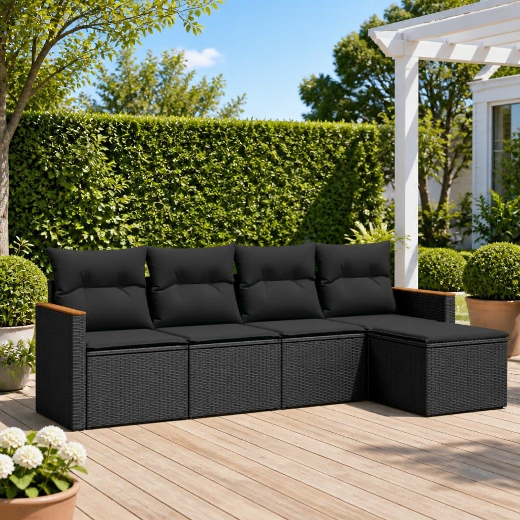 Black 5-Piece Garden Sofa Set with Cushions