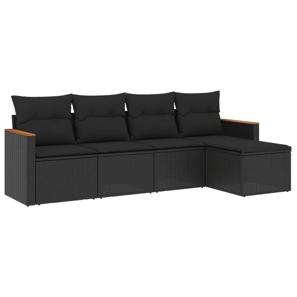Black 5-Piece Garden Sofa Set with Cushions