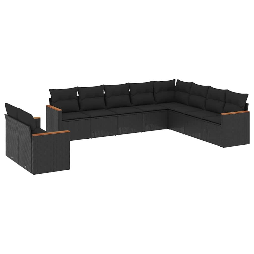 Black Poly Rattan 10-Piece Garden Sofa Set