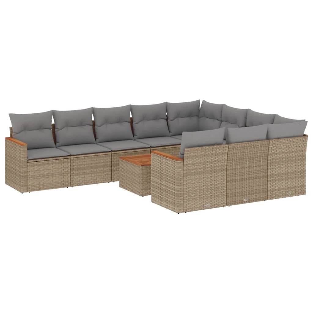 Beige Rattan 11-Piece Outdoor Sofa Set with Storage